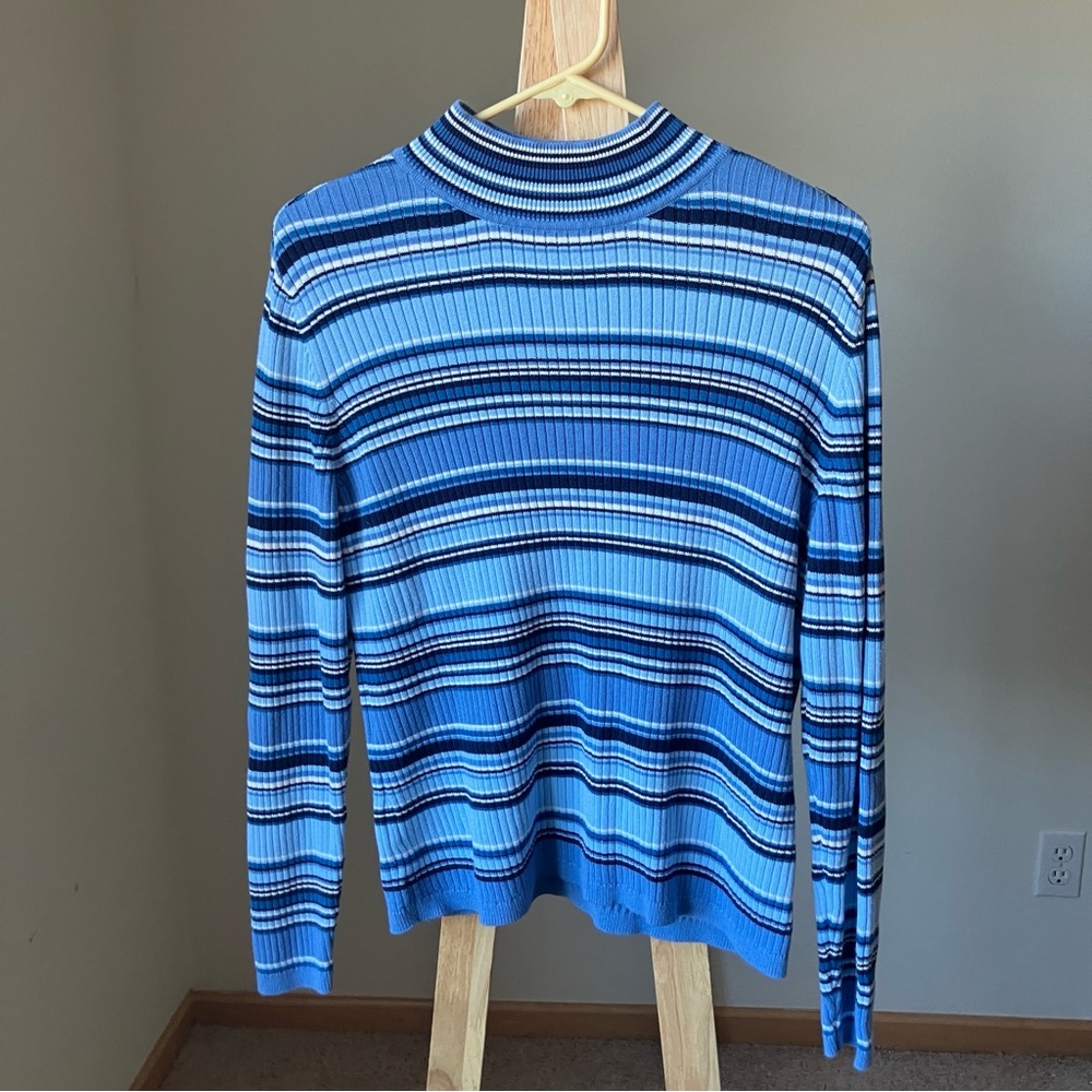 3 for $30 🎁 Classic Elements Women’s Blue Striped Sweater XL Vintage 90s Ribbed